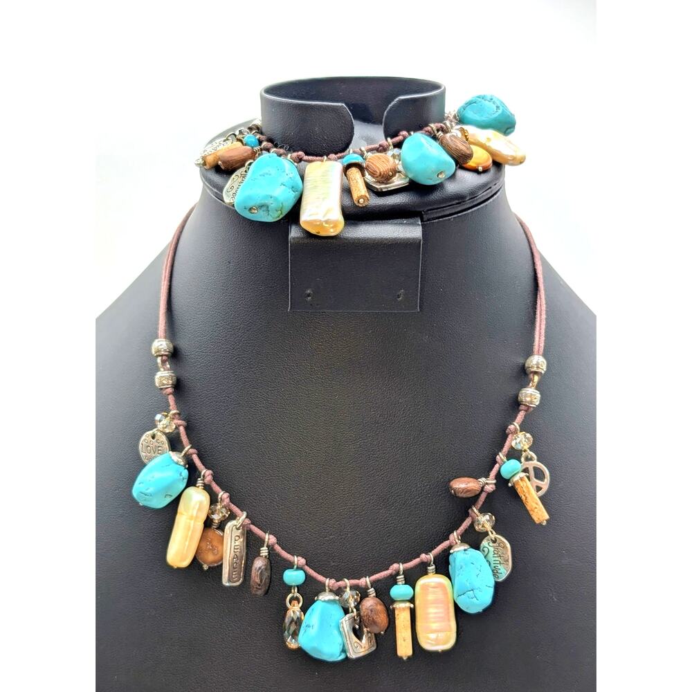 Brighton Imagine Love Peace Gratitude Charm Dangle Necklace & Bracelet Set